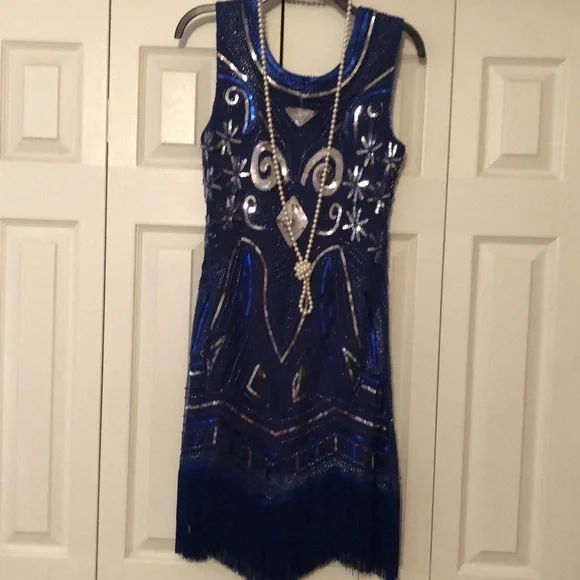 floral dressed up royal blue floral print midi dress Flapper Dress main image 0